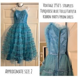 Vintage 1950’s strapless, turquoise, prom dress